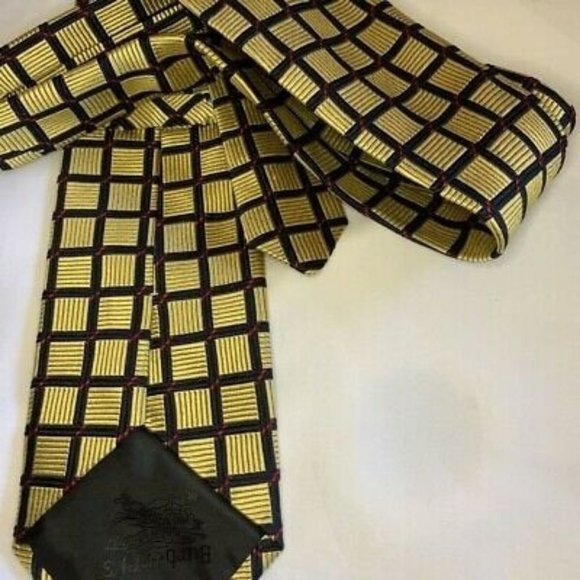 Burberrys' Mens Tie Vintage Gold Black Luxury Neck - Picture 2 of 4